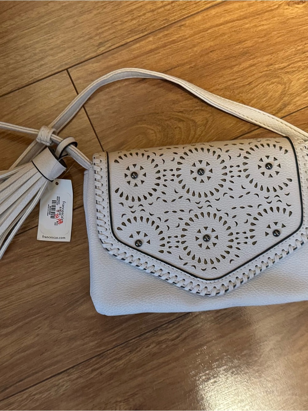 Francesca's Collections White Laser-Cut Crossbody Bag NWT